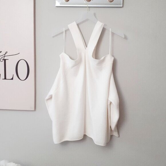 EUC Zara off-white ecru crossover strap exposed shoulder sweater S - Picture 10 of 11